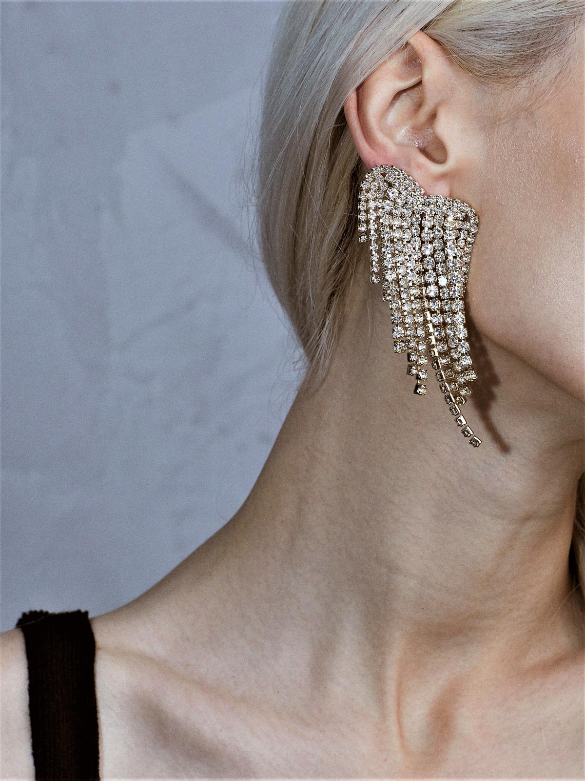 Heart-shape Waterfull Crystal Earrings (14k Gold)